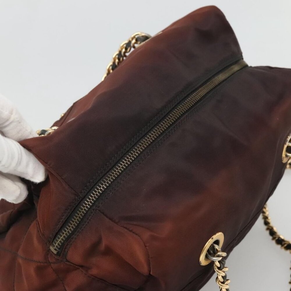 Authentic PRADA Chain Shoulder Bag Nylon Brown Gold - Picture 13 of 16
